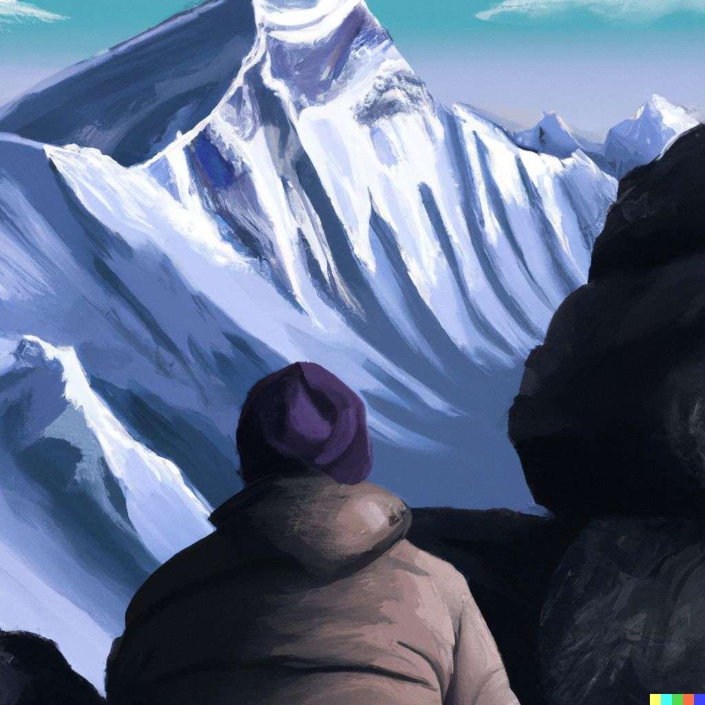 someone gazing at Mount Everest, digital art created in Procreate